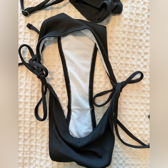 Women’s Black Ribbed Drawstring Bikini Set Size Small - Picture 10 of 10